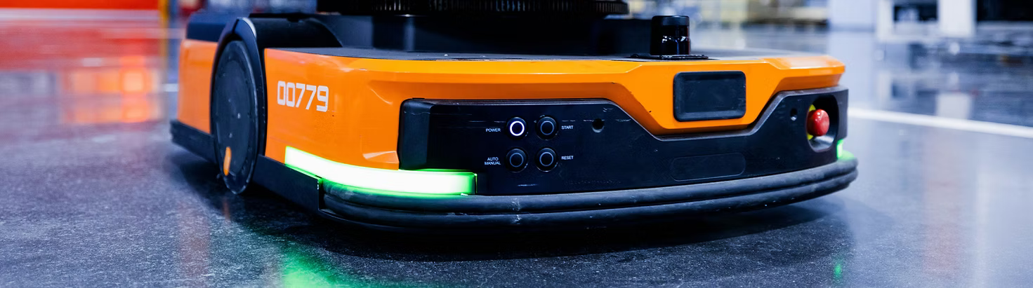 Autonomous mobile robot on a factory floor